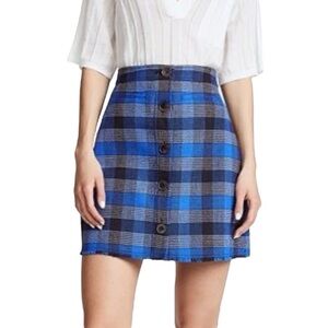 Derek Lam 10 Crosby Tweed Plaid Mini Skirt in Black Blue Size 0